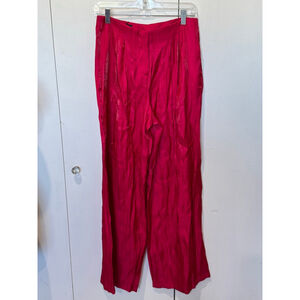 Women's Zara Fuchsia Wide Leg satin crinkle pleated palazzo Pants Size S